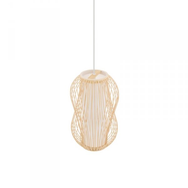 LAMPA WISZĄCA NATURALNE DREWNO JASNY BRĄZ BAMBUS Z BIAŁYM ABAŻUREM NATURAL EKO BOHO DO SALONU SYPIALNI KUCHNI JADALNI NOWODVORSKI PUKET S 11160