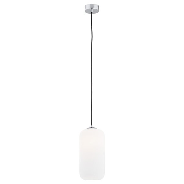 LAMPA WISZĄCA SZKLANA 14CM CZARNA CHROM Z BIAŁYM SZKLANYM KLOSZEM DO SALONU JADALNI KUCHNI NAD STÓŁ ARGON KALIMERA 4038