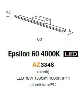 AZZARDO AZ3348 EPSILON 60 4000K KINKIET CZARNY MATOWY LISTWA LED NAD LUSTRO DO ŁAZIENKI  60CM IP44 HERMETYCZNY