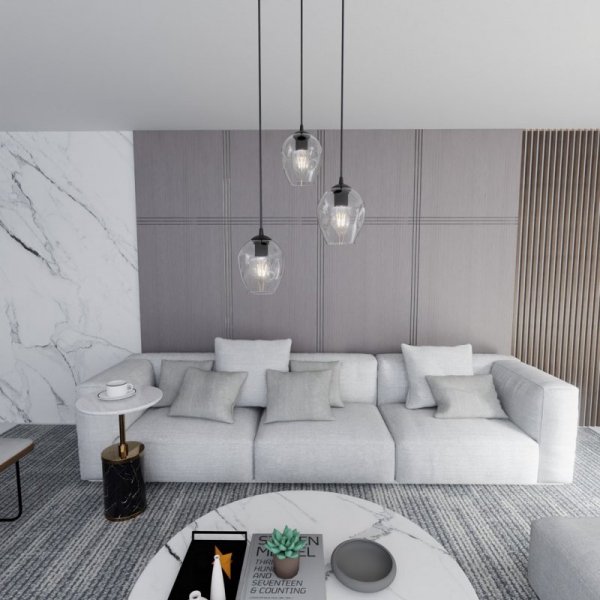 LAMPA WISZĄCA CZARNA NAD STÓŁ DO KUCHNI JADALNI SALONU EMIBIG ISTAR 3 BL PREMIUM TRANSPARENT
