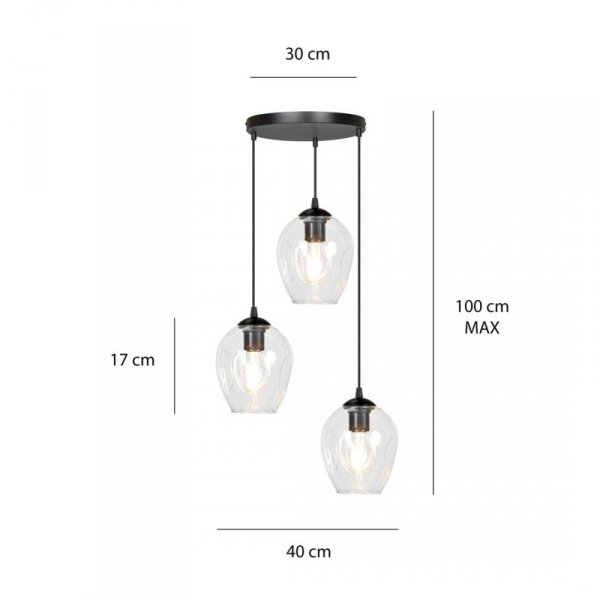 LAMPA WISZĄCA CZARNA NAD STÓŁ DO KUCHNI JADALNI SALONU EMIBIG ISTAR 3 BL PREMIUM TRANSPARENT