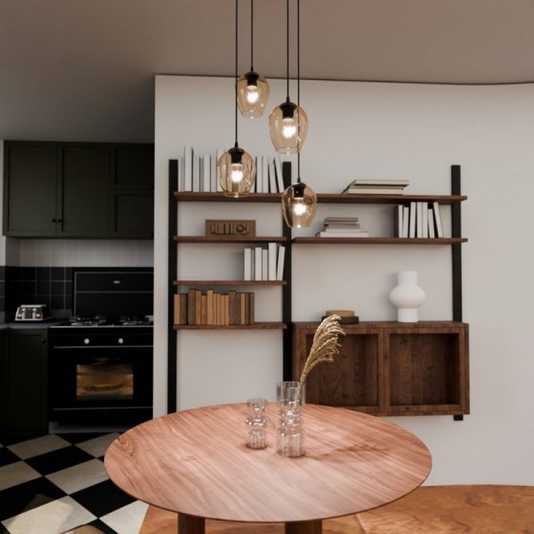LAMPA WISZĄCA CZARNA NAD STÓŁ DO KUCHNI JADALNI SALONU EMIBIG ISTAR 4 BL PREMIUM MIODOWY