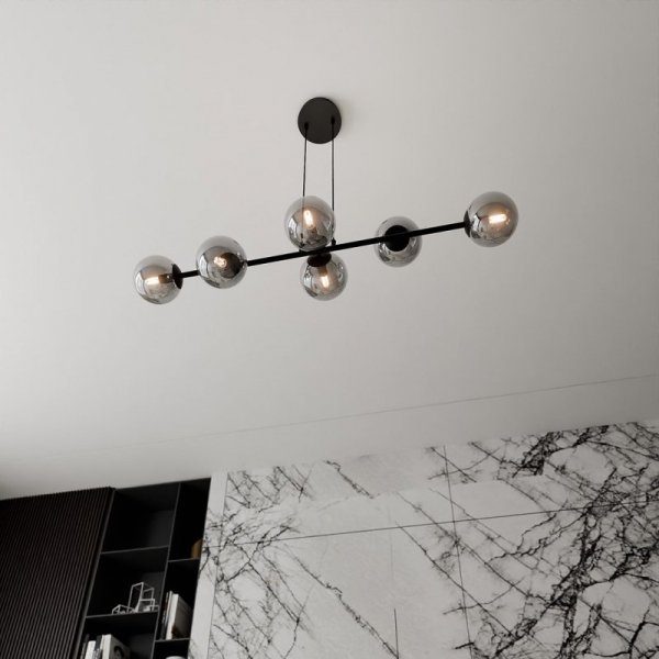 LAMPA WISZĄCA CZARNA KULE GRAFITOWE SZKLANE NAD STÓŁ DO JADALNI KUCHNI NOWOCZESNA EMIBIG ROSSI 6 BL GRAFIT 875/6