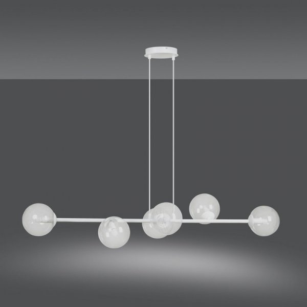 LAMPA WISZĄCA BIAŁA SZKLANE KLOSZE KULE DO SALONU SYPIALNI JADALNI NAD STÓŁ EMIBIG ROSSI 6 WH TRANSPARENT