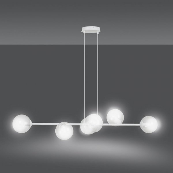LAMPA WISZĄCA BIAŁA SZKLANE KLOSZE KULE DO SALONU SYPIALNI JADALNI NAD STÓŁ EMIBIG ROSSI 6 WH TRANSPARENT