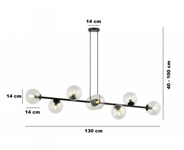 LAMPA WISZĄCA CZARNA KULE TRANSPARENTNE SZKLANE NAD STÓŁ DO JADALNI KUCHNI EMIBIG ROSSI 8 BL TRANSPARENT 874/8