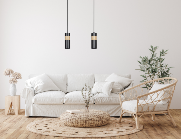 LAMPA WISZĄCA TUBA NAD STÓŁ Z DREWNEM EMIBIG AKARI 1 BLACK