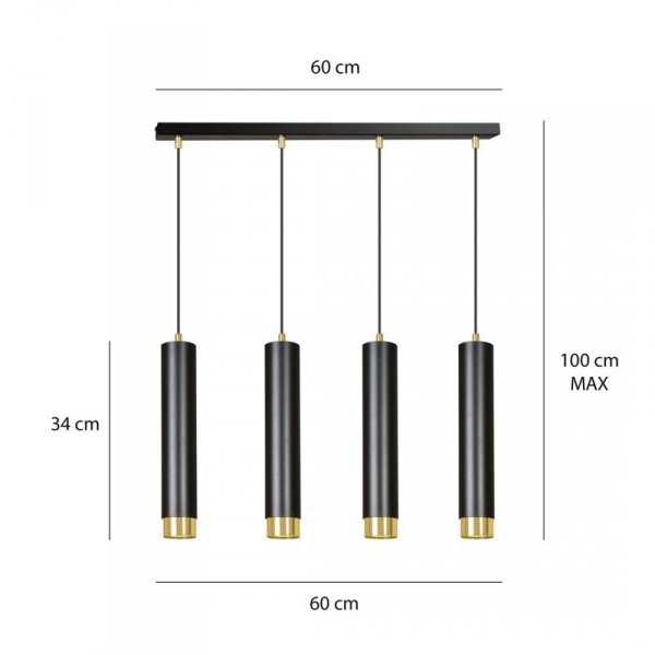 LAMPA WISZĄCA NAD STÓŁ DO KUCHNI JADALNI TUBA EMIBIG KIBO 4 BL/GOLD