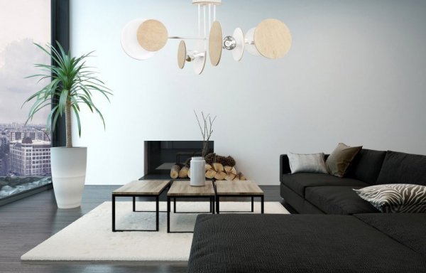 LAMPA WISZĄCA NOWOCZESNA Z DREWNEM EMIBIG ZITA 4 WHITE