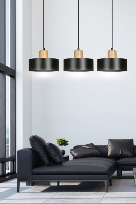 LAMPA WISZĄCA NAD STÓŁ Z DREWNEM EMIBIG TORIN 3 BLACK