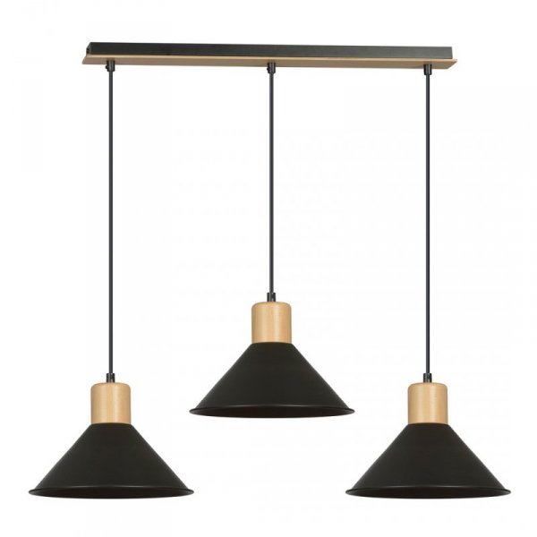 LAMPA WISZĄCA CZARNA METALOWA NAD STÓŁ Z DREWNEM EMIBIG ROWEN 3 BLACK