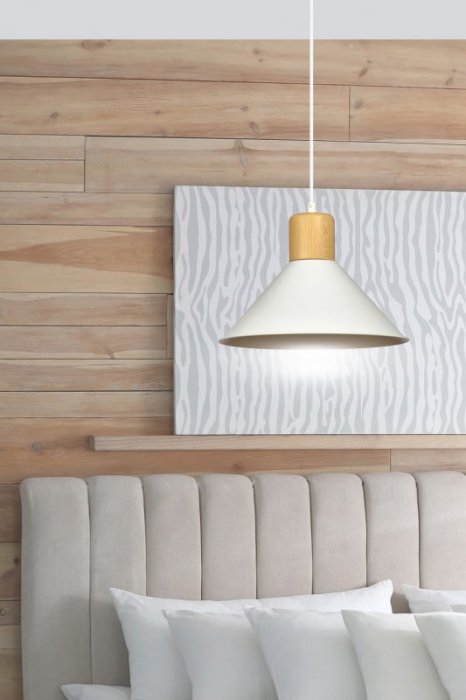 LAMPA WISZĄCA METALOWA NAD STÓŁ BIAŁA Z DREWNEM EMIBIG ROWEN 1 WHITE