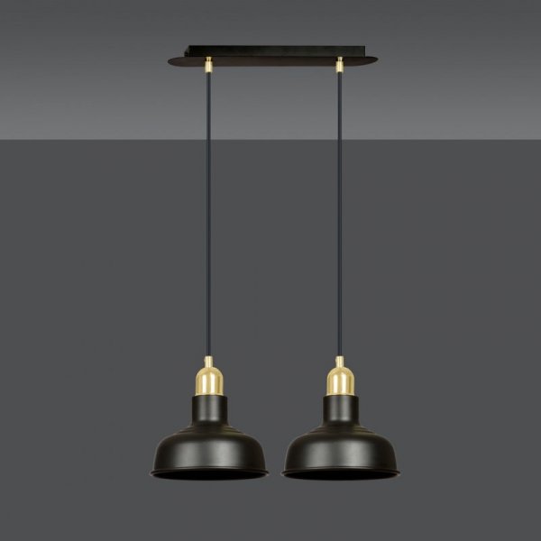 LAMPA WISZĄCA CZARNO ZŁOTA METALOWA LOFT NAD STÓŁ EMIBIG IBOR 2 BLACK