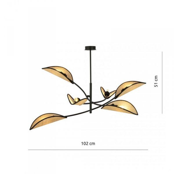 LAMPA WISZĄCA DEKORACYJNA DO SALONU SYPIALNI EMIBIG LOTUS 6 BLACK/RATTAN