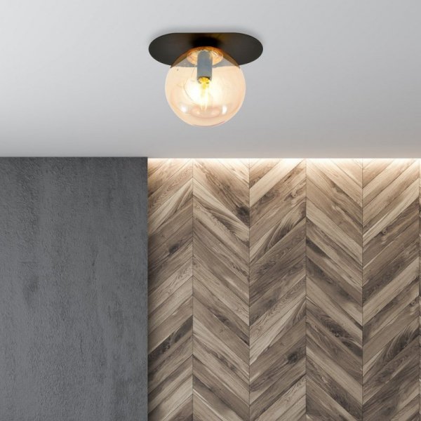 LAMPA SUFITOWA NOWOCZESNA PLAFON KULE SZKLANE EMIBIG PLAZA 1 BLACK/MIODOWY