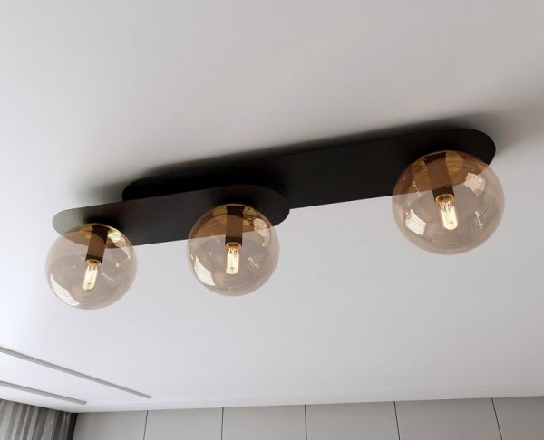 LAMPA SUFITOWA NOWOCZESNA PLAFON KULE SZKLANE EMIBIG PLAZA 3 BLACK/MIODOWY