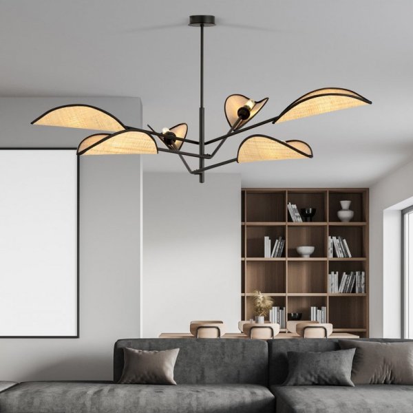 LAMPA WISZĄCA CZARNA DEKORACYJNA DO POKOJU SALONU EMIBIG VENE 6 BLACK/RATTAN