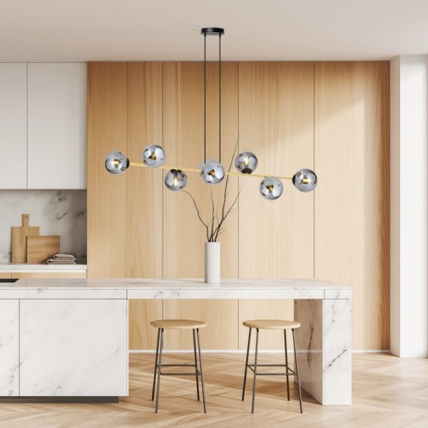 LAMPA WISZĄCA ZŁOTA KULE BIAŁE NAD STÓŁ EMIBIG GRAVITY 8 BL GRAFIT