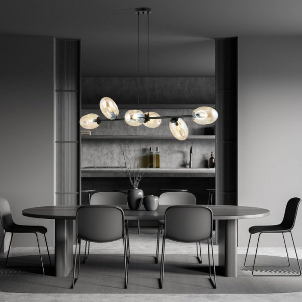 LAMPA WISZĄCA CZARNA NAD STÓŁ SZKLANA EMIBIG PANDORA 6 BL MIODOWY