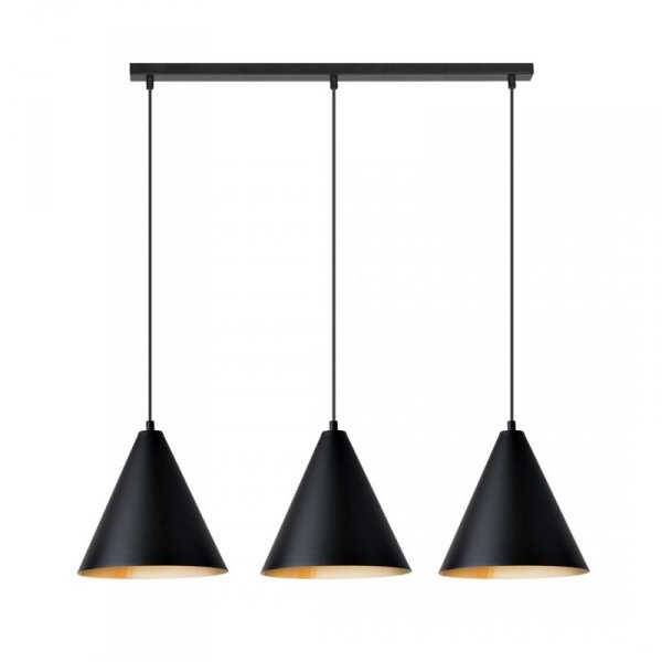 LAMPA WISZĄCA METALOWA CZARNA NAD STÓŁ DO JADALNI KUCHNI NAD WYSPĘ EMIBIG REBEL 3 BLACK/GOLD oprawa oświetleniowa