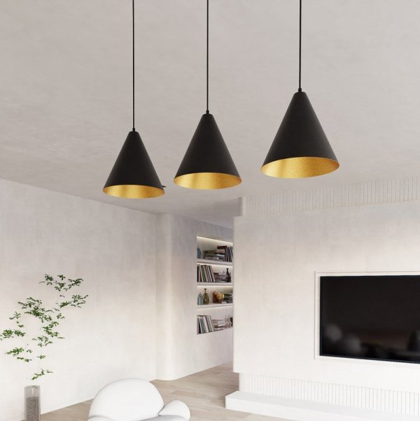 LAMPA WISZĄCA METALOWA CZARNA NAD STÓŁ DO JADALNI KUCHNI NAD WYSPĘ EMIBIG REBEL 3 BLACK/GOLD oprawa oświetleniowa