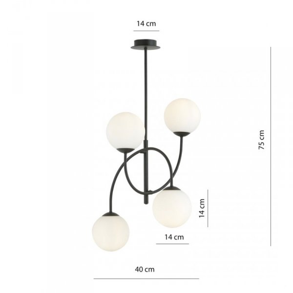 LAMPA WISZĄCA CZARNA KULE SZKLANE NOWOCZESNA EMIBIG ARCHI 4B BL OPAL oprawa oświetleniowa
