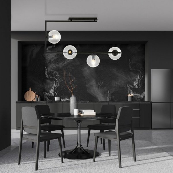 LAMPA WISZĄCA CZARNA NOWOCZESNA KULE SZKLANE EMIBIG SOMA 4 BL TRANSPARENT oprawa oświetleniowa