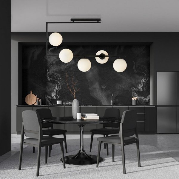 LAMPA WISZĄCA CZARNA NOWOCZESNA KULE SZKLANE EMIBIG SOMA 5 BL OPAL oprawa oświetleniowa