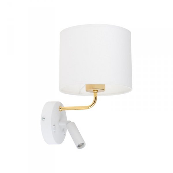 TK LIGHTING RICHI WHITE/GOLD KINKIET BIAŁO ZŁOTY DO CZYTANIA DO SYPIALNI HOTELOWY Z WŁĄCZNIKIEM Z ABAŻUREM