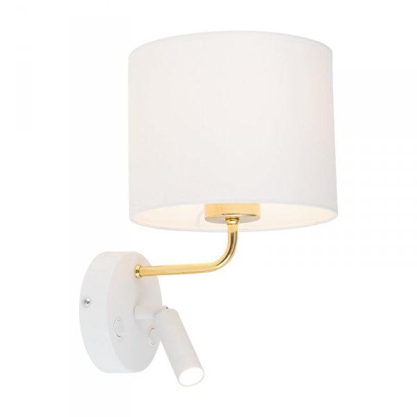 TK LIGHTING RICHI WHITE/GOLD KINKIET BIAŁO ZŁOTY DO CZYTANIA DO SYPIALNI HOTELOWY Z WŁĄCZNIKIEM Z ABAŻUREM
