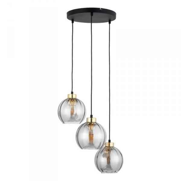 TK LIGHTING DEVI TRANSPARENT 4579 LAMPA WISZĄCA 3 NA KOLE POTRÓJNA CZARNO ZŁOTA SZKLANE KLOSZE
