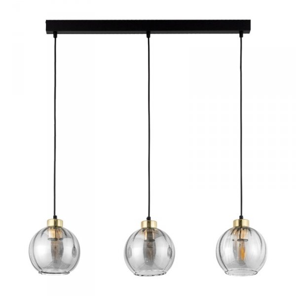 TK LIGHTING DEVI TRANSPARENT 4580 LAMPA WISZĄCA LISTWA CZARNO ZŁOTA KLOSZ SZKLANY TRANSPARENTNY KULA