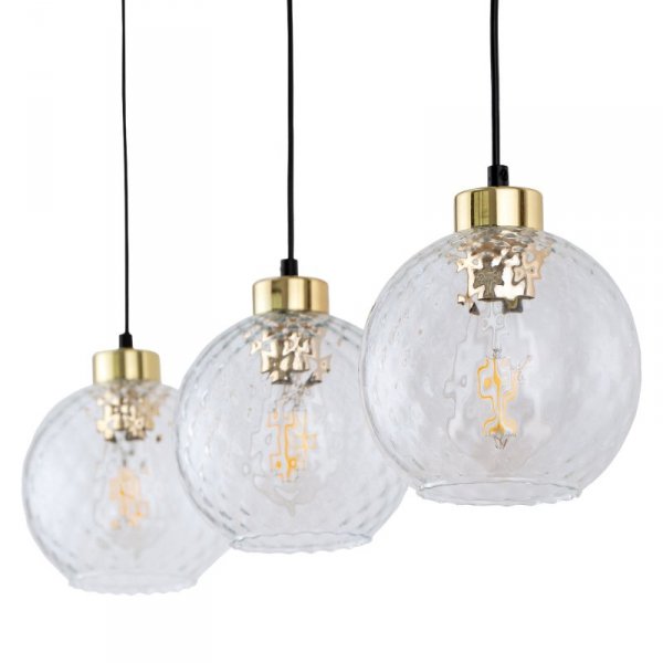 TK LIGHTING DEVON 4587 LAMPA WISZĄCA NA LISTWIE CZARNO ZŁOTA KLOSZE KULE PRZEŹROCZYSTE
