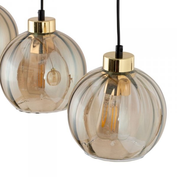 TK LIGHTING DEVI AMBER 4638 LAMPA WISZĄCA LISTWA CZARNO ZŁOTA KLOSZE SZKLANE BURSZTYNOWE