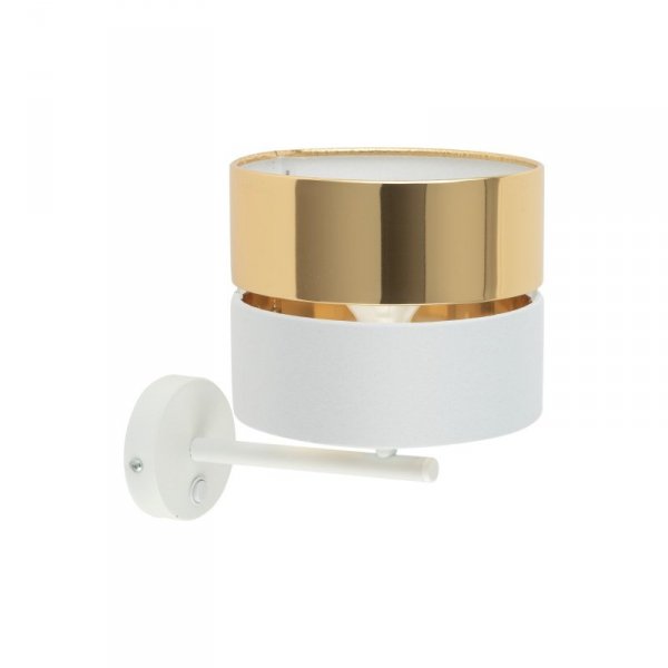 TK LIGHTING HILTON WHITE/GOLD 4770 KINKIET BIAŁO ZŁOTY ABAŻUR Z WŁĄCZNIKIEM ŚWIATŁA