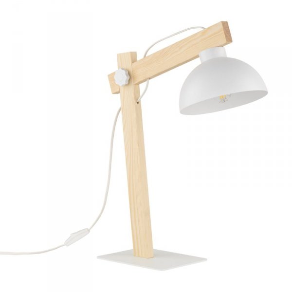 TK LIGHTING OSLO WHITE 5347 LAMPKA NOCNA STOŁOWA BIURKOWA BIAŁA Z DREWNEM W STYLU SKANDYNAWSKIM