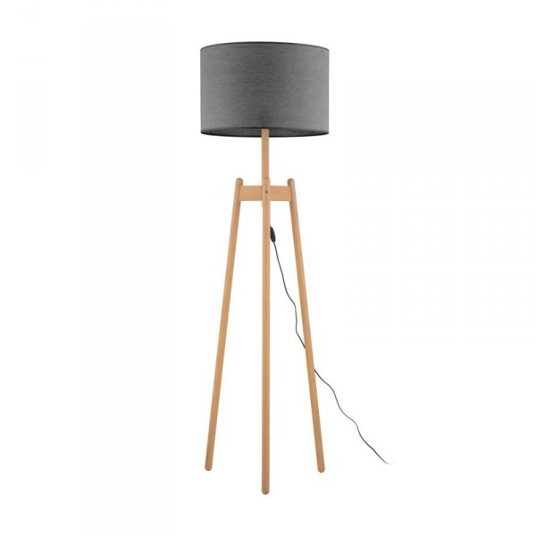 TK LIGHTING PEREZ GRAY 5426 LAMPA PODŁOGOWA DREWNIANA TRÓJNÓG Z ABAŻUREM SZARYM
