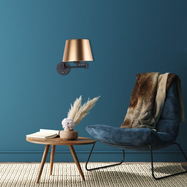 TK LIGHTING GLORY GOLD 6482 KINKIET NA WYSIĘGNIKU CZARNO ZŁOTY Z WŁĄCZNIKIEM