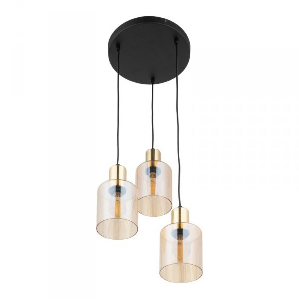 TK LIGHTING SIERRA GOLD 6667 LAMPA WISZĄCA CZARNO ZŁOTA BURSZTYNOWE KLOSZE
