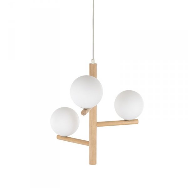 TK LIGHTING ESTERA WOOD 6799 LAMPA WISZĄCA DREWNIANA Z KULAMI BIAŁYMI SZKLANYMI