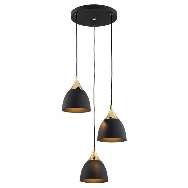 LAMPA WISZĄCA CZARNO ZŁOTA METALOWA POTRÓJNA NA KOLE NAD STÓŁ WYSPĘ DO KUCHNI JADALNI NOWOCZESNA ARGON MURANO 6139