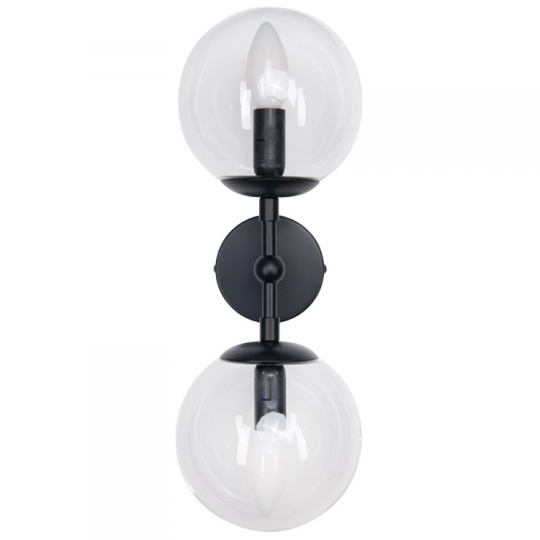 LIGHT PRESTIGE DORADO LP-002/2W BK KINKIET PODWÓJNY CZARNY KLOSZE TRANSPARENTNE DO SALONU POKOJU SYPIALNI