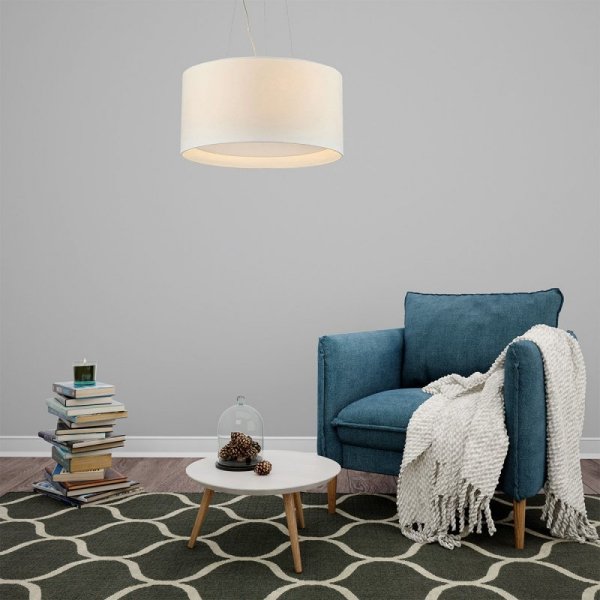 LAMPA WISZĄCA Z BIAŁYM ABAŻUREM DUŻY 50CM DO SALONU SYPIALNI LIGHT PRESTIGE MILK  LP-021/4P WH