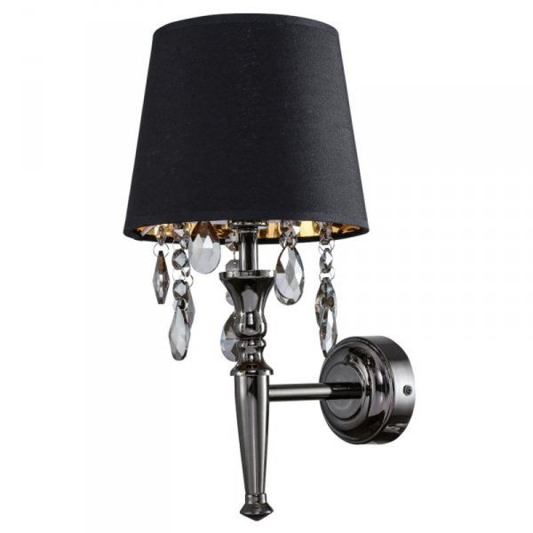 KINKIET GLAMPUR CHROM SREBRNY Z KRYSZTAŁKAMI DO SALONU SYPIALNI Z ABAŻUREM CZARNY LIGHT PRESTIGE VIGO  LP-0412/1W BK