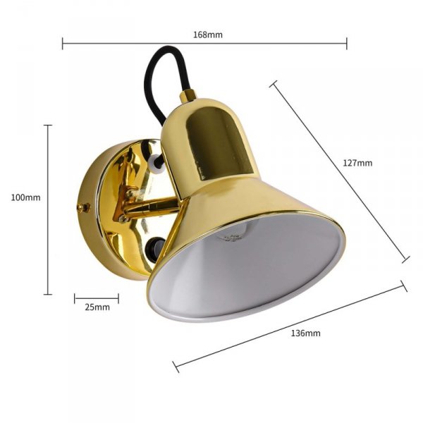 KINKIET ZŁOTY Z WŁĄCZNIKIEM NOWOCZESNY METALOWY DO SYPIALNI SALONU  LIGHT PRESTIGE ASTAMA LP-1122/1W GD