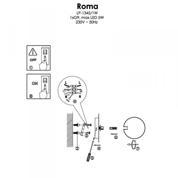 LIGHT PRESTIGE ROMA LP-1345/1W BK KINKIET CZARNY MATOWY KULA BIAŁA