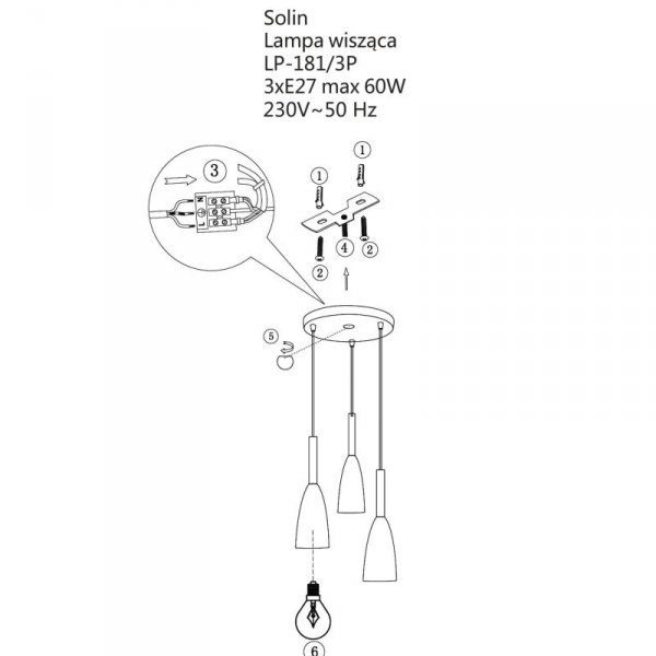 LAMPA WISZĄCA CZARNA NA KOLE POTRÓJNA NAD STÓŁ STOLIK LIGHT PRESTIGE SOLIN  LP-181/3P BK