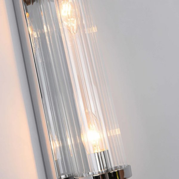 KINKIET CHROM SREBRNY SZKLANY GLAMOUR DO ŁAZIENKI SALONU SYPIALNI PIONOWY LIGHT PRESTIGE LORENZO LP-2960/1W CH PODWÓJNY