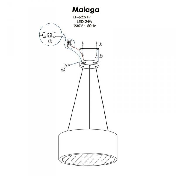 LAMPA WISZĄCA LED KOŁO OBRĘCZ RING BIAŁA 45CM DO SALONU KUCHNI NAD STÓŁ BARWA CIEPŁA 3000K LIGHT PRESTIGE MALAGA  LP-622/1P WH