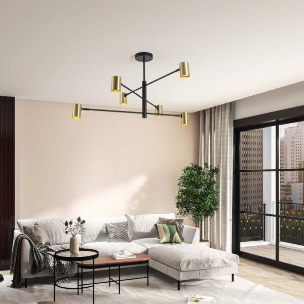 LAMPA WISZĄCA CZARNO ZŁOTA NAD STÓŁ REFLEKTORKI REGULOWANE TUBY LIGHT PRESTIGE SNOW  LP-731/6L GD DO KUCHNI JADALNI